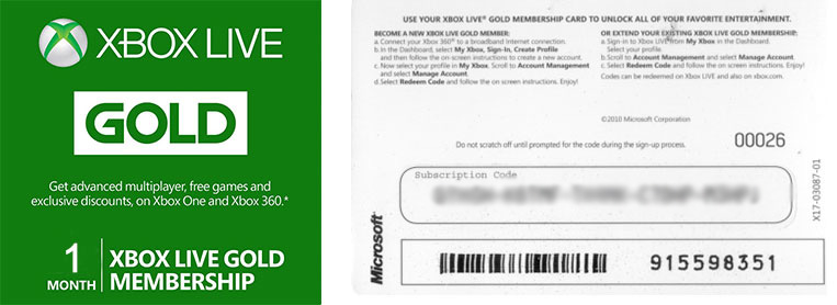 xbox live gold 1 month code